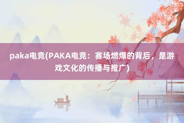 paka电竞(PAKA电竞：赛场燃爆的背后，是游戏文化的传播与推广)