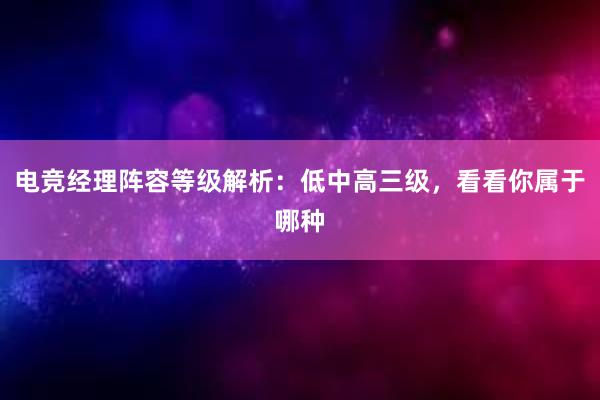 电竞经理阵容等级解析：低中高三级，看看你属于哪种